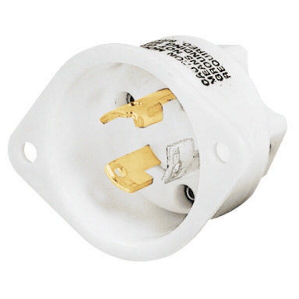 Bryant Locking Devices, Flanged Inlet, 15A 125V, 2-Pole3-Wire Grounding, L5-15P, Screw Terminal, White - 4716MB