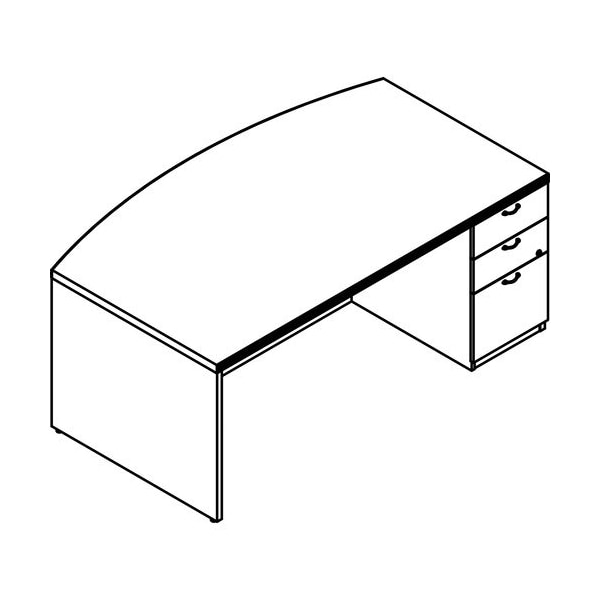 Groupe Lacasse Desk, Bow Front, Right Ped, 72inWx42inDx29-1/2inH, Sahara - LAS72DS4272UFAR
