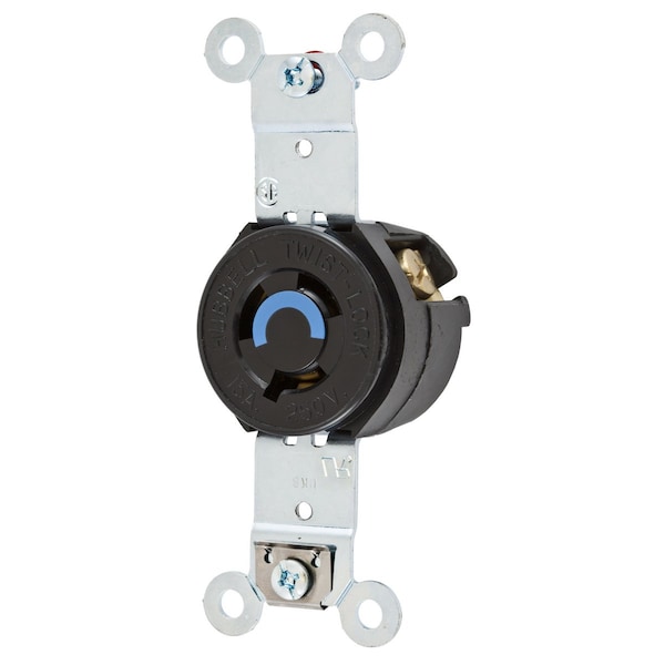Hubbell Wiring Device-Kellems Locking Devices, Twist-Lock®, Industrial, Single Receptacle, 15A 250V, 2-Pole 3-Wire Grounding, L6-15R, Ring Terminal, Black - HBL4560RT