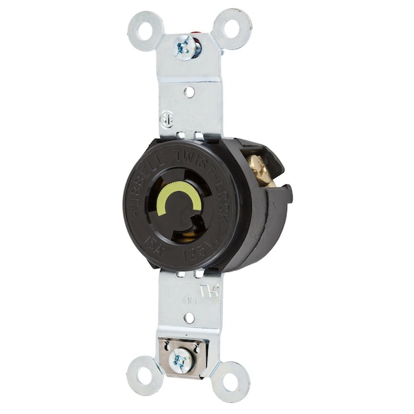 Hubbell Wiring Device-Kellems Locking Devices, Twist-Lock®, Industrial, Flush Receptacle, 15A 125V, 2-Pole 3-Wire Grounding, L5-15R, Ring Terminal, Black - HBL4710RT