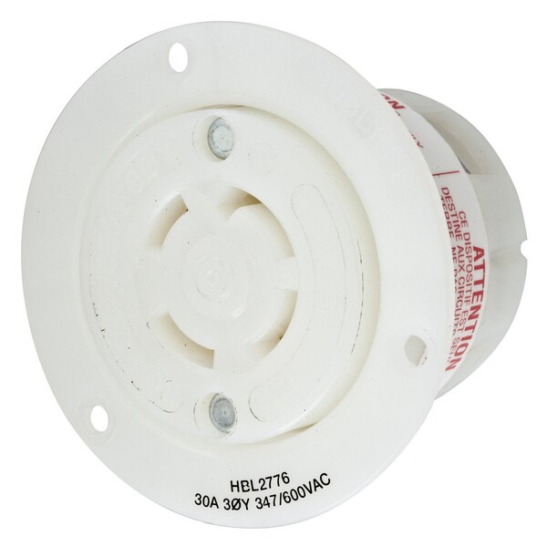 Hubbell Wiring Device-Kellems Locking Devices, Twist-Lock®, Industrial, Flanged Receptacle, 30A 3-Phase Wye 347/600V AC, 4-Pole 4-Wire Non- Grounding, L19-20R, Screw Terminal - HBL2776