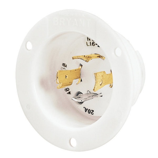 Bryant Locking Device, Flngd Inlet, 20A 3-Phase Delta 480V AC, 3-Pole 4-Wire Grndng, L16-20P, Scrw Terminal - 71620MB