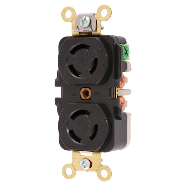 Hubbell Wiring Device-Kellems Locking Devices, Twist-Lock®, Industrial, Duplex Receptacle, 10A 250V/15A 125V, 3-Pole 3-Wire Non Grounding, Non- NEMA, Screw Terminal, Black - HBL7580G
