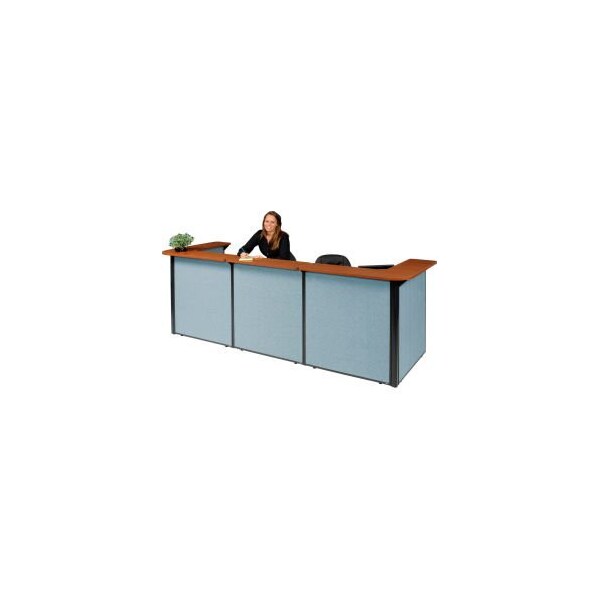 Global Equipment Interion    U-Shaped Reception Station With Cherry Counter   Blue Paneling, 124"W x 44"D x 44"H - 249010CB