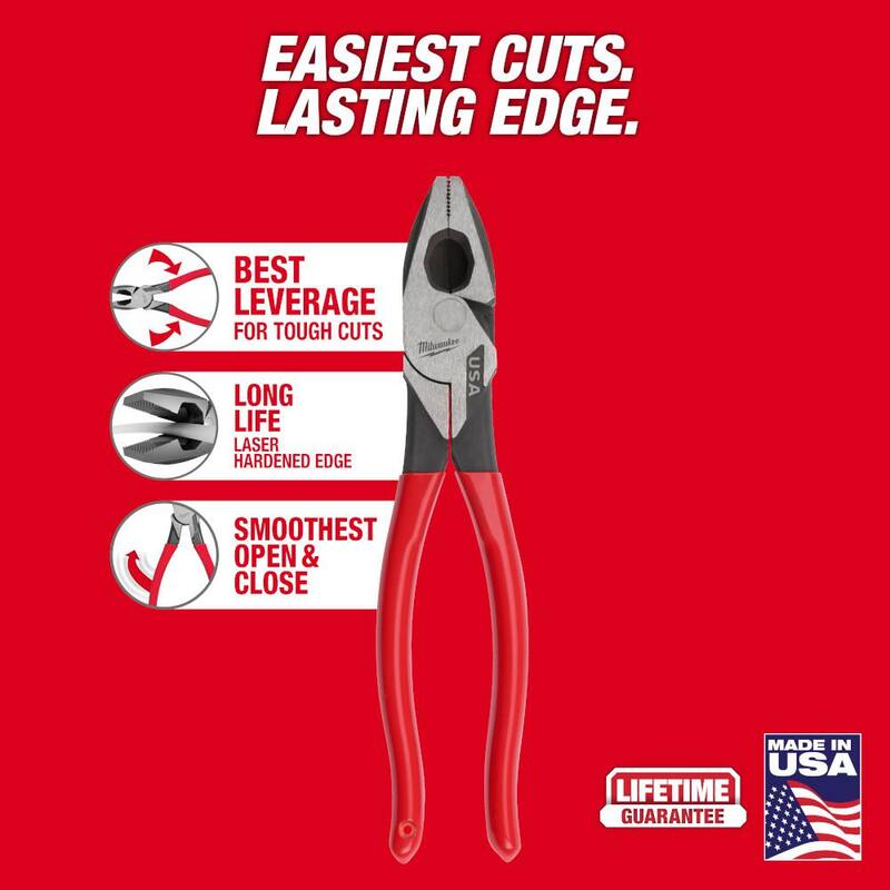 Milwaukee 9 in. Lineman's Pliers with Fish Tape Puller and Dipped Grip - MT500