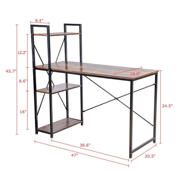 Utopia Alley 47 in. Modern Style Computer Desk with 4 Tier Storage Bookshelves, Rustic Brown - SH74WD