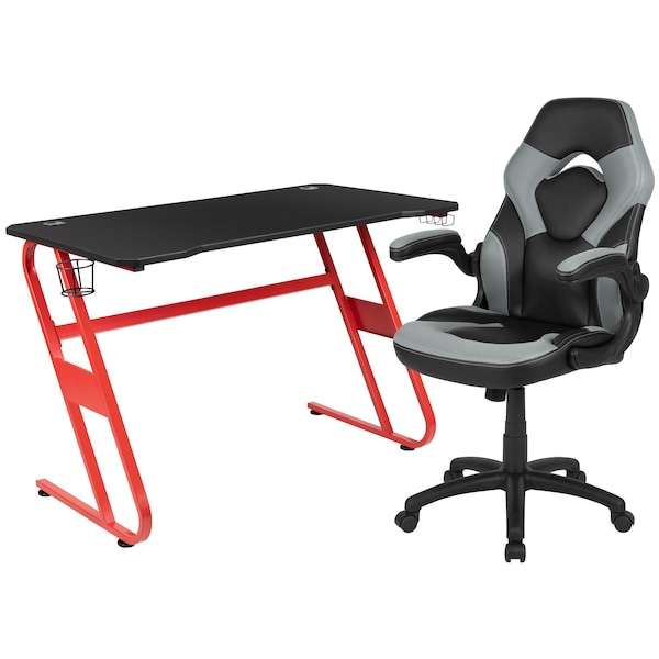 Flash Furniture Red Gaming Desk and Chair Set with Cup Holder - BLN-X10RSG1030-GY-GG
