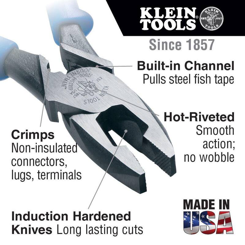Klein Tools 9 in. Journeyman Heavy Duty Side Cutting Crimping and Tape Pulling Pliers - J20009NECRTP