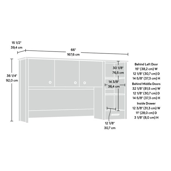 Sauder 15.55 in D X 36.22 in H, 66.73 in W X Engineered wood - 429371