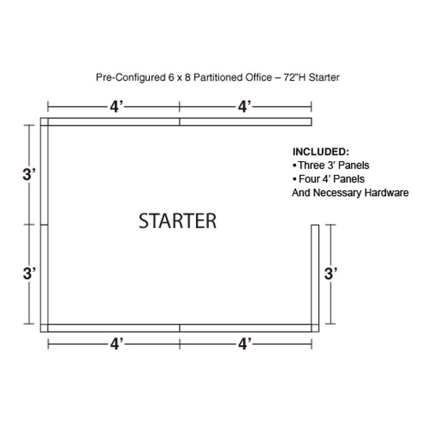Interion By Global Industrial 96 in D X 72 in H, 72 in W X Fabric Panels / Wood Frame / Steel Connectors, Blue - 236622BL