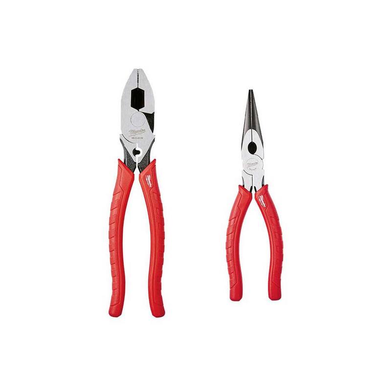 Milwaukee 2-Piece 9 in. High Leverage Lineman's Pliers with Crimper & Long Nose Pliers Set - 48-22-6100-48-22-6101