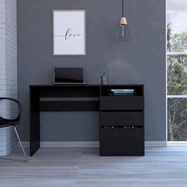Gfancy Fixtures Echo Black Computer Desk with Three Drawers - GF3691436