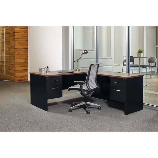 Hirsh Desk Pedestal, 36 in D X 29 1/2 in H, 72 in W X Steel, Black/Walnut - 20541