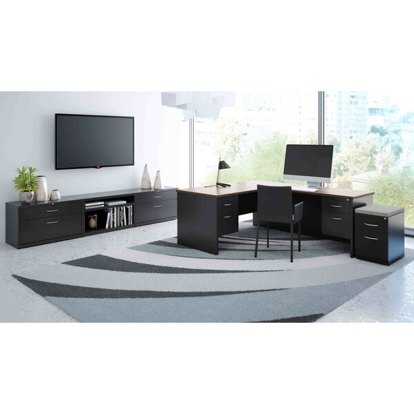 Hirsh Desk Pedestal, 36 in D X 29 1/2 in H, 72 in W X Steel, Black/Walnut - 20541