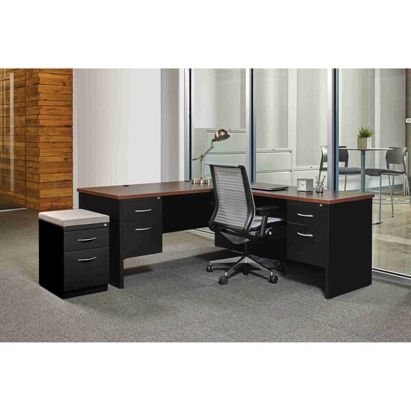 Hirsh Desk Pedestal, 36 in D X 29 1/2 in H, 72 in W X Steel, Black/Walnut - 20541