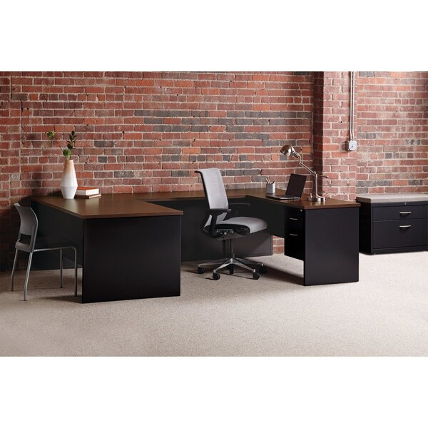 Hirsh Desk Pedestal, 36 in D X 29 1/2 in H, 72 in W X Steel, Black/Walnut - 20541