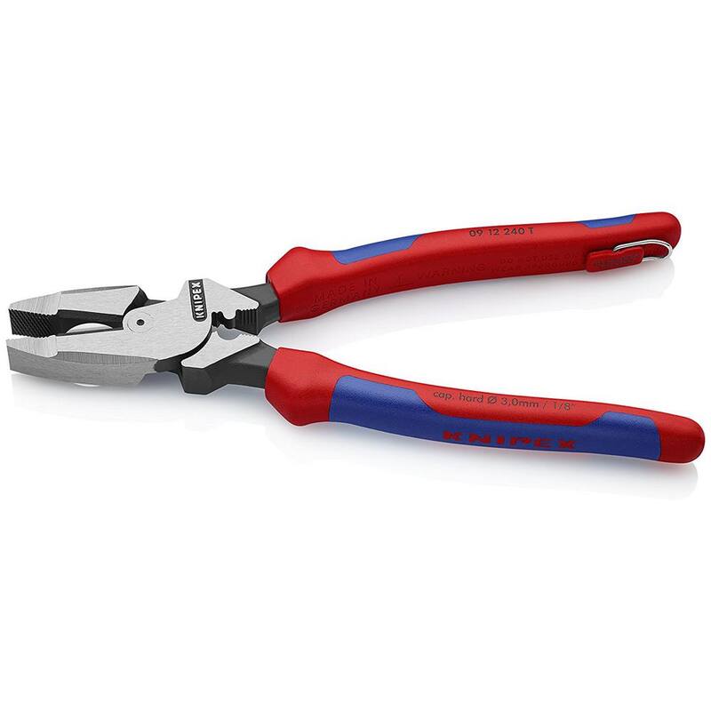 KNIPEX 9-1/2 in. Ultra-High Leverage Lineman's Pliers with Fish Tape Puller, Crimper and Tether Attachment - 09 12 240 T BKA