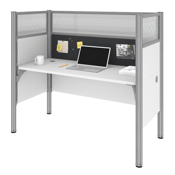 Bestar Bestar Pro-Biz 63W Single Office Cubicle with Gray Tack Board and High Privacy Panels in white - 100871DG-17