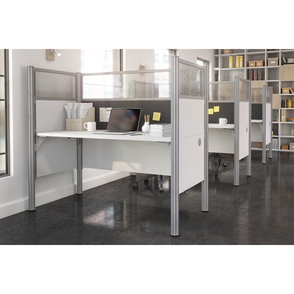 Bestar Bestar Pro-Biz 63W Single Office Cubicle with Gray Tack Board and High Privacy Panels in white - 100871DG-17