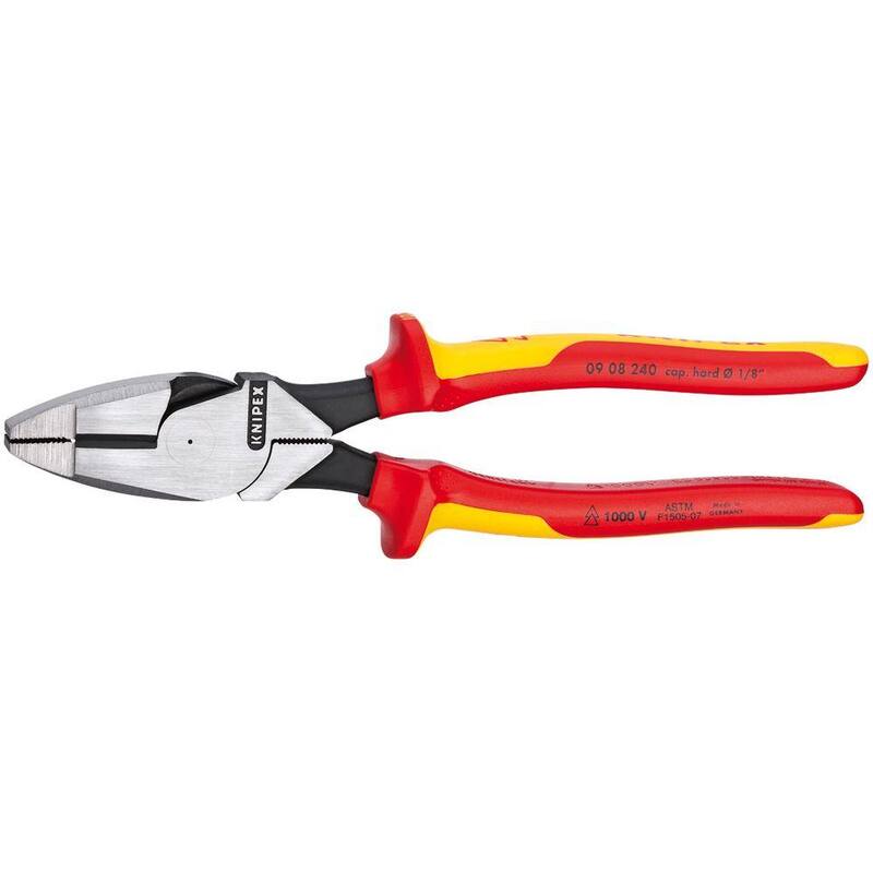 KNIPEX 9-1/4 in. High Leverage Lineman New England 1,000-Volt Insulated Head Pliers - 09 08 240 SBA