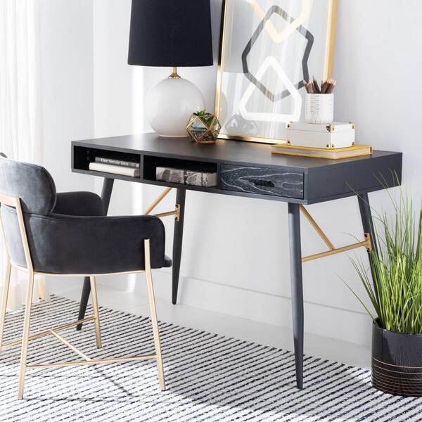 Safavieh 43.3 x 23.6 x 29.5 in. Kerrigan 1-Drawer Wood Desk, Black - DSK5802A