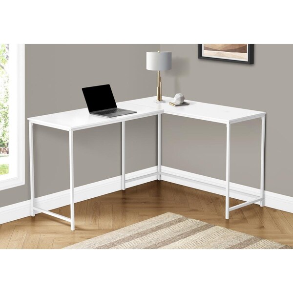 Daphnes Dinnette 58 in. Metal Corner Computer Desk White Top - White - DA3067002