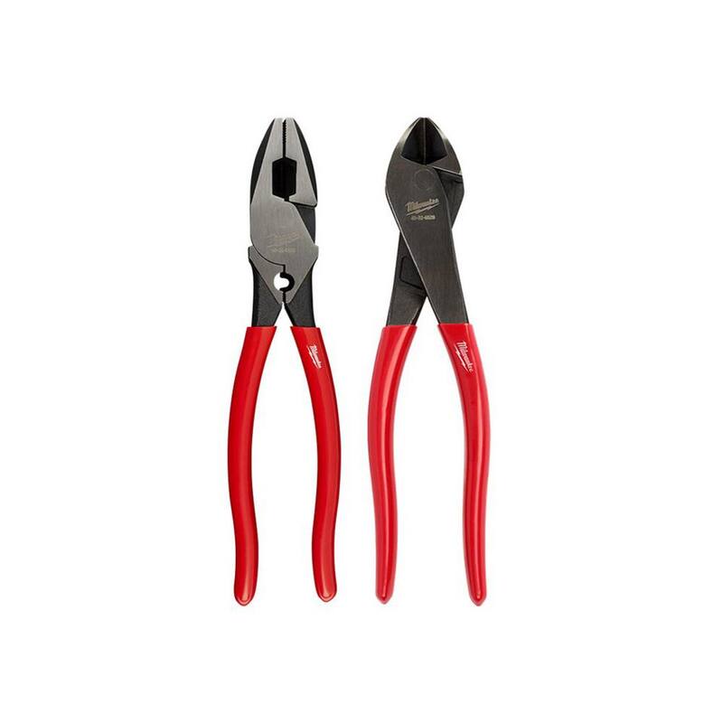 Milwaukee 9 in. High-Leverage Linesman Pliers with Crimper and 8 in. Dipped Grip Diagonal-Cutting Plier with Angled Head (2-Piece) - 48-22-6500-48-22-6528
