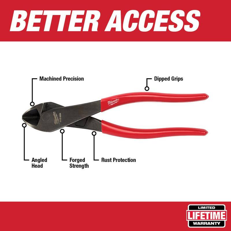 Milwaukee 9 in. High-Leverage Linesman Pliers with Crimper and 8 in. Dipped Grip Diagonal-Cutting Plier with Angled Head (2-Piece) - 48-22-6500-48-22-6528