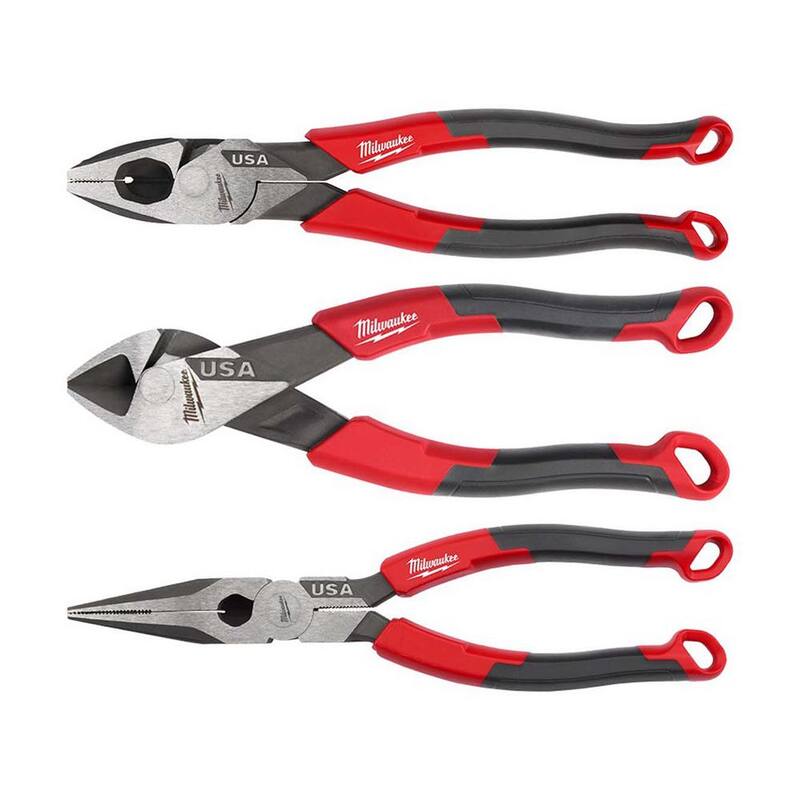 Milwaukee Linesman Plier with Comfort Grip with 8 in. Long Nose Plier with Comfort Grip and 6 in. Diagonal Plier with Comfort Grip - MT550-MT556-MT555