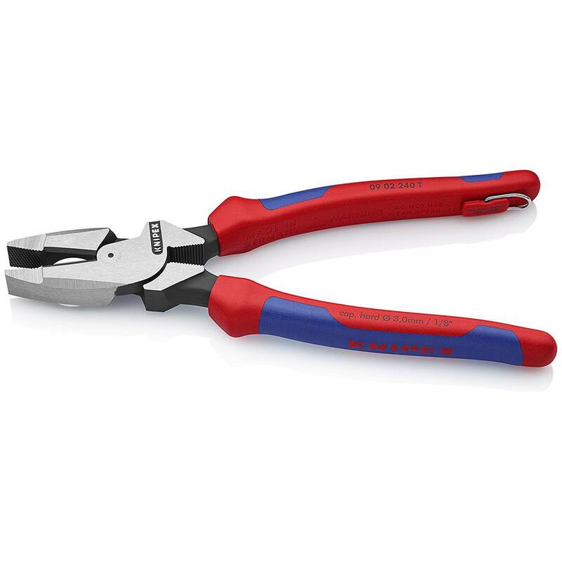 KNIPEX 9-1/2 in. High Leverage Lineman's Pliers with Dual-Component Comfort Grips and Tether Attachment - 09 02 240 T BKA