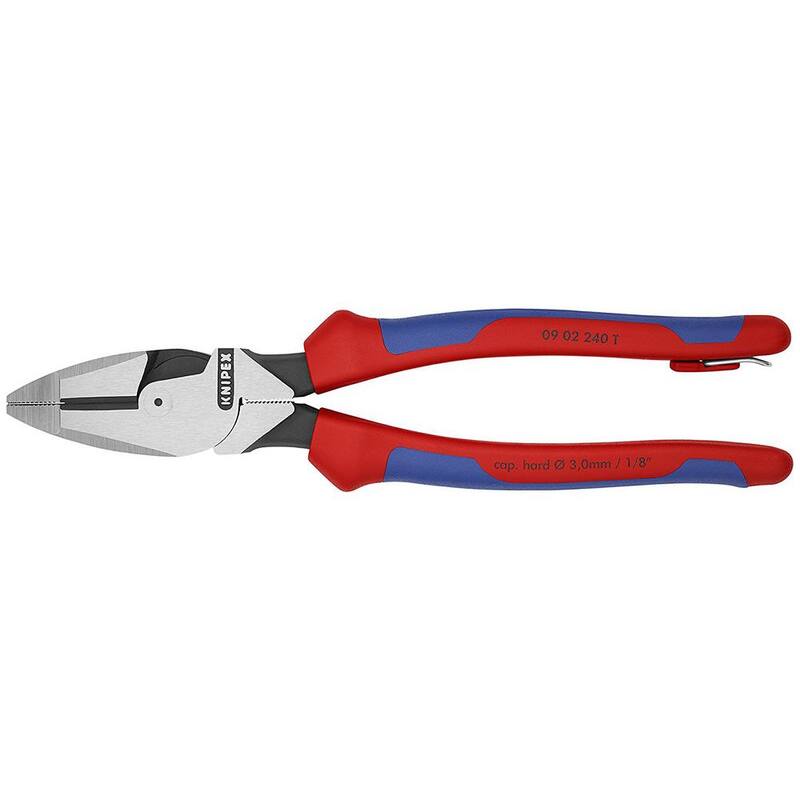 KNIPEX 9-1/2 in. High Leverage Lineman's Pliers with Dual-Component Comfort Grips and Tether Attachment - 09 02 240 T BKA