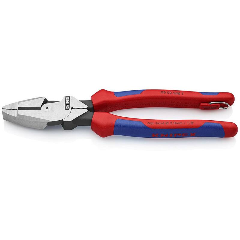 KNIPEX 9-1/2 in. High Leverage Lineman's Pliers with Dual-Component Comfort Grips and Tether Attachment - 09 02 240 T BKA