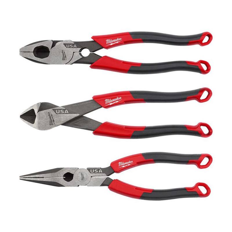 Milwaukee Linesman Plier Comfort Grip/Thread Cleaner & 8 in. Long Nose Plier Comfort Grip & 8 in. Diagonal Plier Comfort Grip - MT550T-MT558-MT555