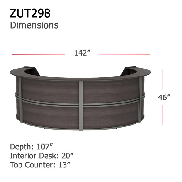Linea Italia Reception Desk 107 in D X 46 in H, 11.8 ft W X Thermofused Laminate, Mocha - ZUT298