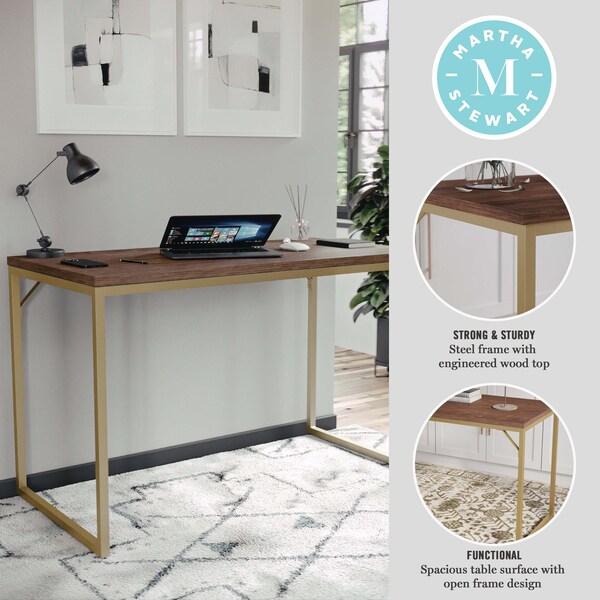 Martha Stewart 23.5 in. D X 47.25 in. W X Engineered Wood, Steel, Walnut Top/Polished Brass Frame - XU-M-BLK-106-BR-GLD-MS
