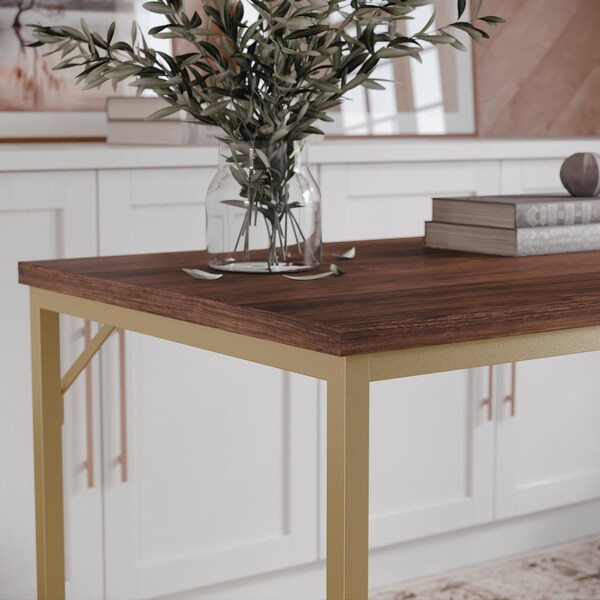 Martha Stewart 23.5 in. D X 47.25 in. W X Engineered Wood, Steel, Walnut Top/Polished Brass Frame - XU-M-BLK-106-BR-GLD-MS
