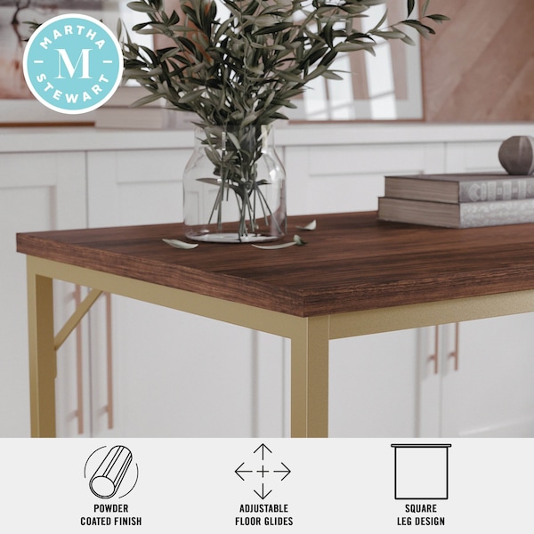 Martha Stewart 23.5 in. D X 47.25 in. W X Engineered Wood, Steel, Walnut Top/Polished Brass Frame - XU-M-BLK-106-BR-GLD-MS