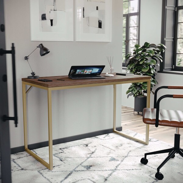 Martha Stewart 23.5 in. D X 47.25 in. W X Engineered Wood, Steel, Walnut Top/Polished Brass Frame - XU-M-BLK-106-BR-GLD-MS
