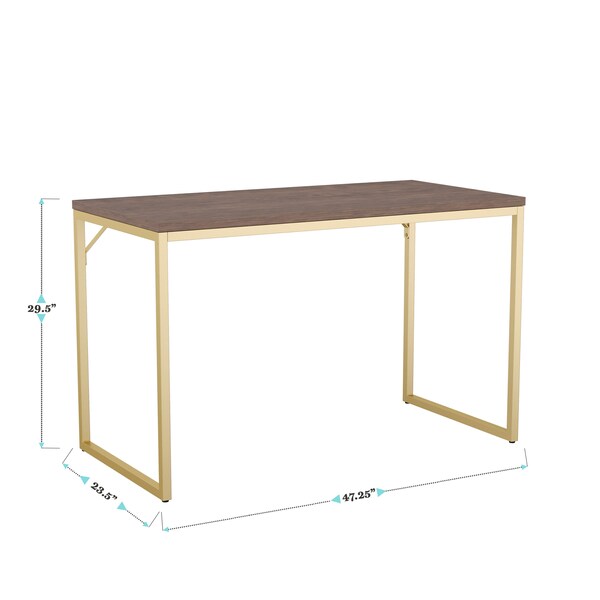 Martha Stewart 23.5 in. D X 47.25 in. W X Engineered Wood, Steel, Walnut Top/Polished Brass Frame - XU-M-BLK-106-BR-GLD-MS