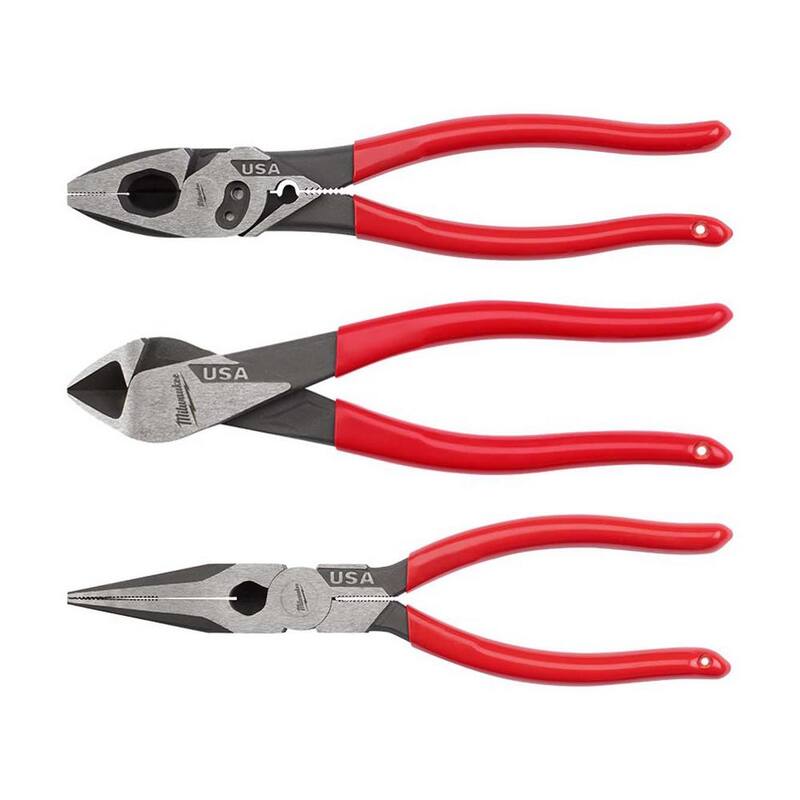 Milwaukee Linesman Plier with Crimper with 8 in. Long Nose Plier and 8 in. Diagonal Plier - MT500C-MT508-MT505