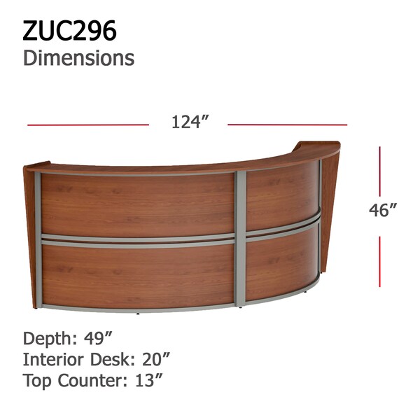 Linea Italia Reception Desk 49 in D X 46 in H, 10.3 ft W X Thermofused Laminate, Clear, Cherry - ZUC296
