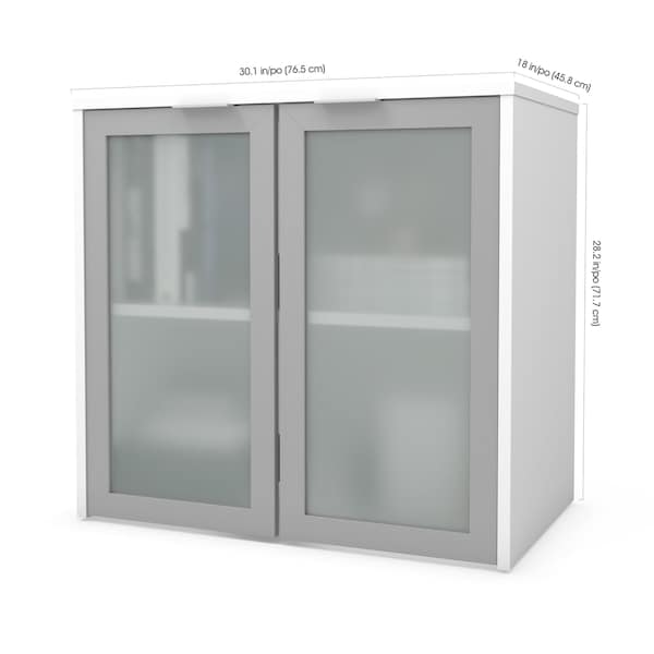 Bestar Hutch with Frosted Glass Door I3 Plus Hutch, Frosted Glass Doors, White, 18.2" D X 28.3" H, 30.1" W X - 160521-1117