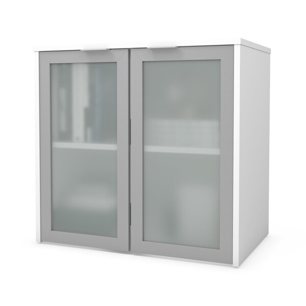 Bestar Hutch with Frosted Glass Door I3 Plus Hutch, Frosted Glass Doors, White, 18.2" D X 28.3" H, 30.1" W X - 160521-1117