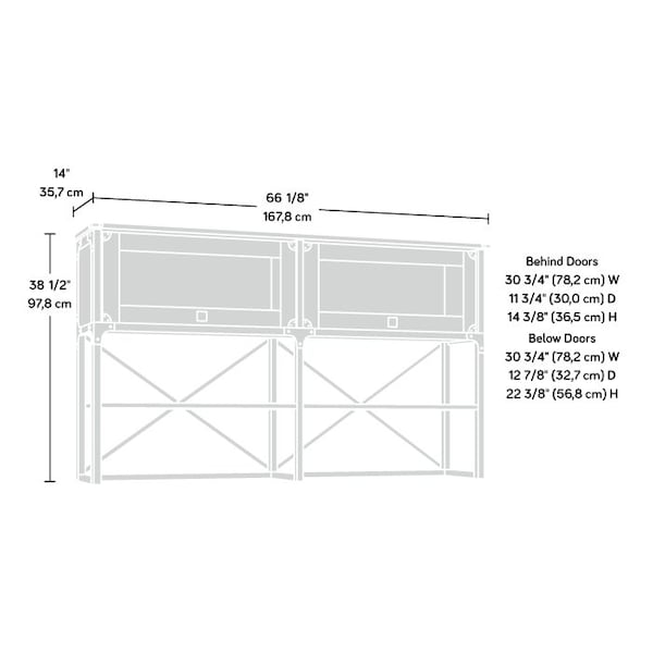Sauder 14.06 in D X 38.5 in H, 66.14 in W X Engineered Wood, Metal, Glass - 427852
