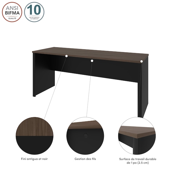 Bestar Connexion 72W Narrow Desk Shell, Antigua & Black - 93612-000052
