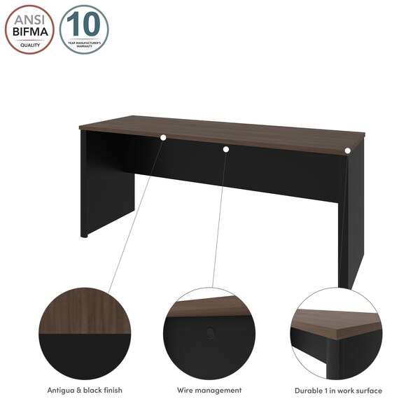 Bestar Connexion 72W Narrow Desk Shell, Antigua & Black - 93612-000052