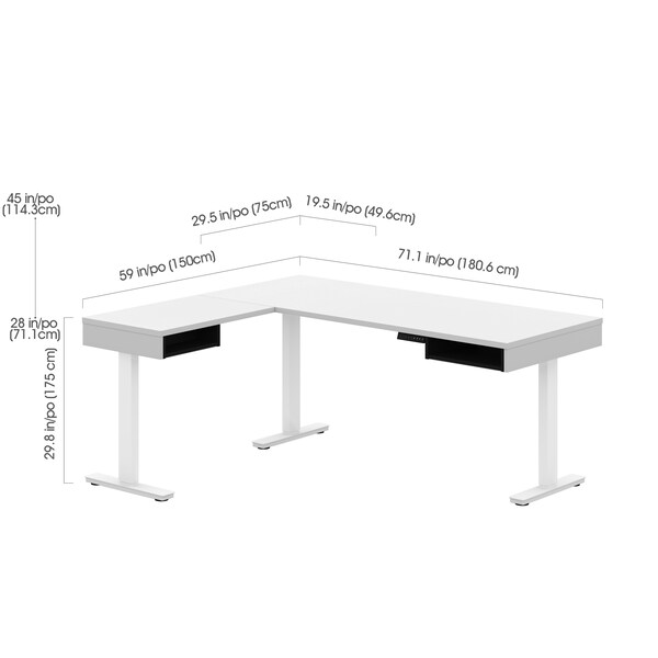 Bestar Pro-Vega Height Adjustable L-Desk, White/Black - 130420-000017