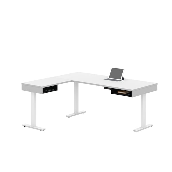 Bestar Pro-Vega Height Adjustable L-Desk, White/Black - 130420-000017