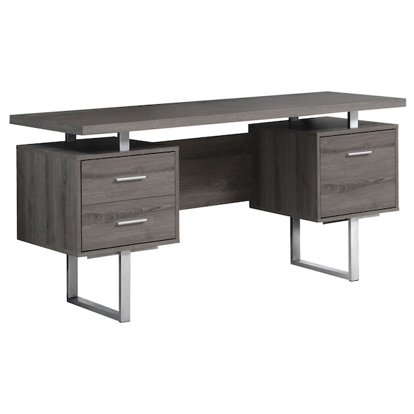Monarch Specialties Computer Desk, Home Office, Laptop, Left, Right Set-up, Storage Drawers, 60"L, Work, Metal, Brown - I 7082
