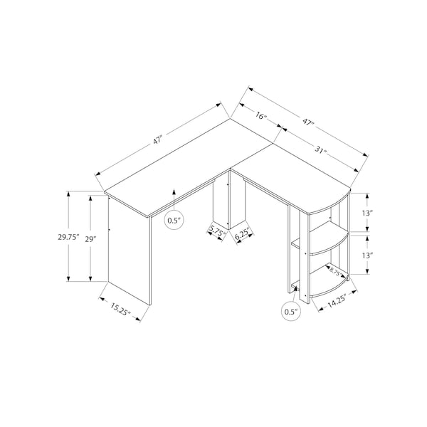 Monarch Specialties Computer Desk, Home Office, Corner, Storage Shelves, 48 in.L, L Shape, Work, Laptop, White Laminate - I 7723